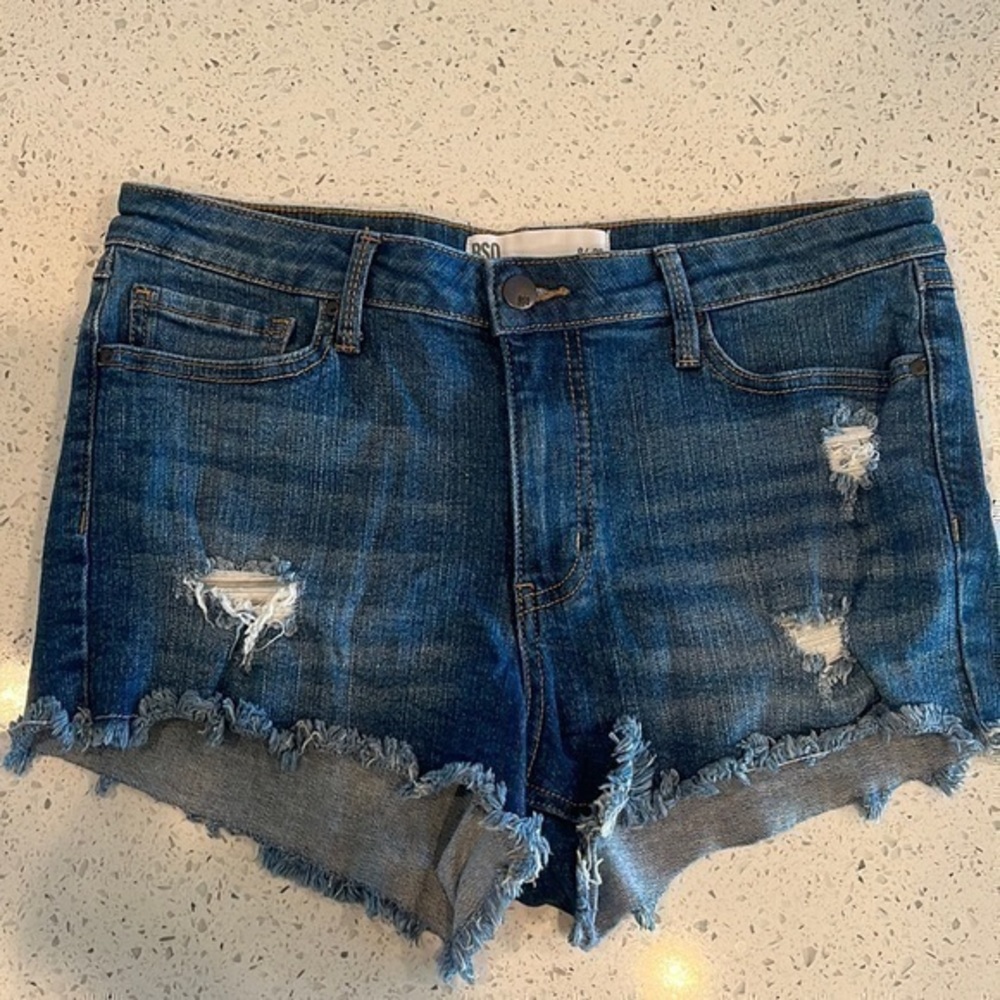 RSQ Distressed Dark Blue Denim Jean Shorts